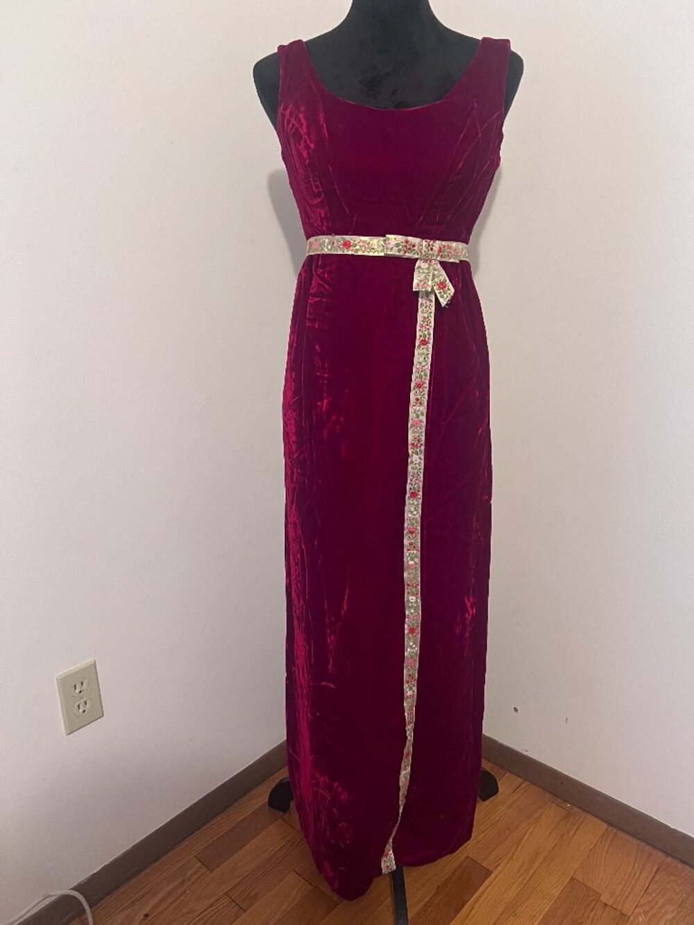 Vintage XS/S 1970's Crushed Red Velvet Maxi